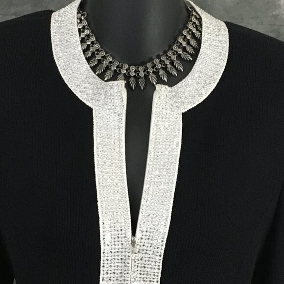 BEAUTIFUL St John evening knit black white rhinestones embellished skirt suit 8 - Picture 6 of 11